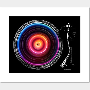 Turntable - spinning record - neon lights version Posters and Art